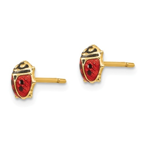 Madi K Children's 14k Yellow Gold w red black enamel Mini Ladybug Post Earrings - Picture 2 of 5